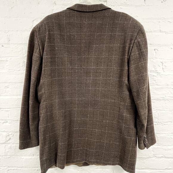 Giorgio Armani Le Collezioni Wool Windowpane Blazer Brown 40R Italy Vintage - Picture 2 of 16